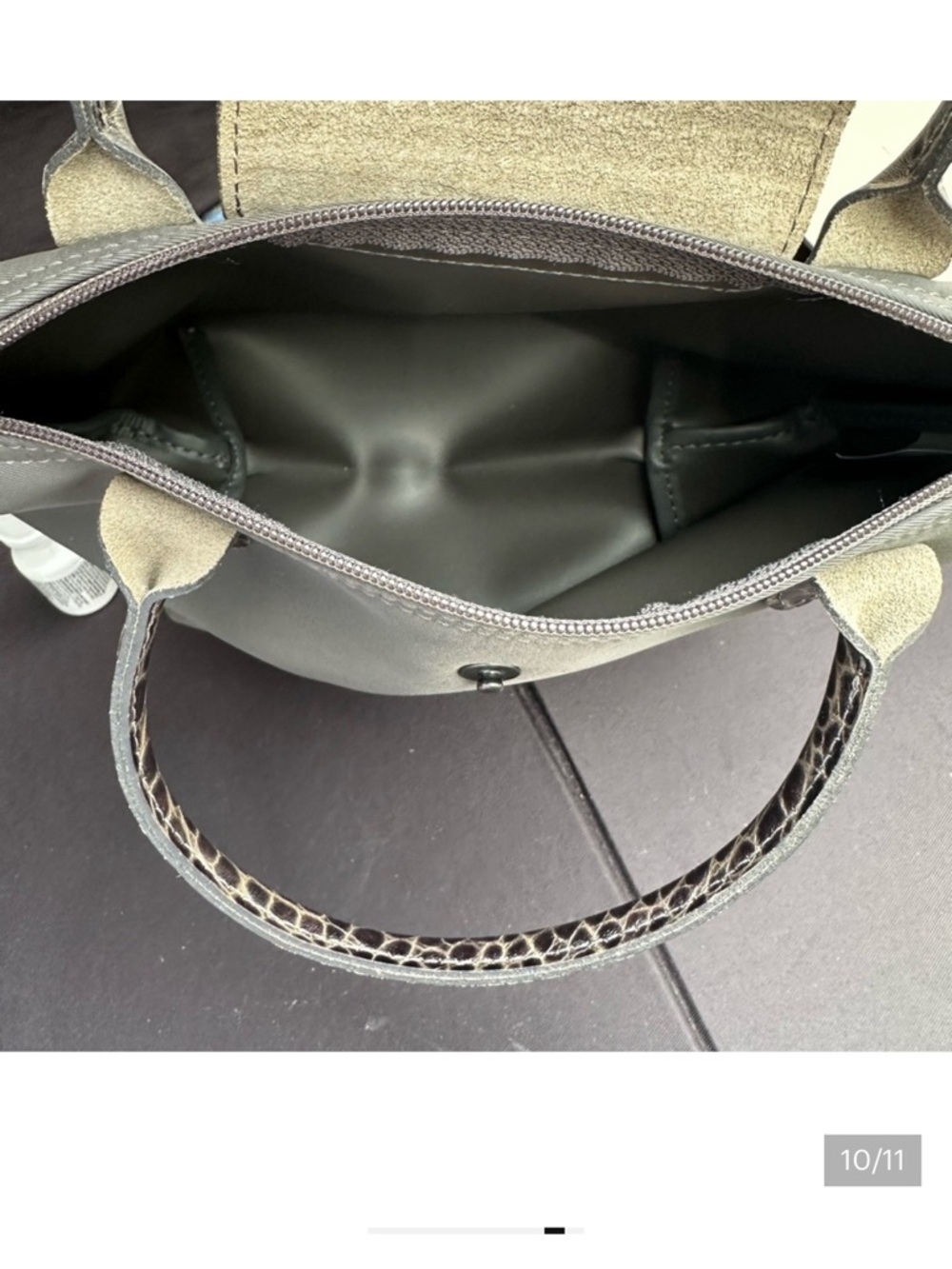 Longchamp small grey handbag with croc-embossed leather - Picture 10 of 11